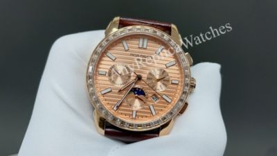Patek Philippe  Complications 9100  Automatic Movement Brown Leather Strap Pink 42mm Watch